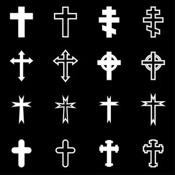 Vector white crosses icon set Stock Illustration