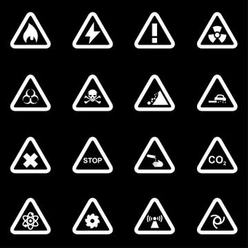 Vector white danger icon set Stock Illustration