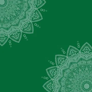 Vector of white detailed Mandala patterns on a green background Stock Illustration
