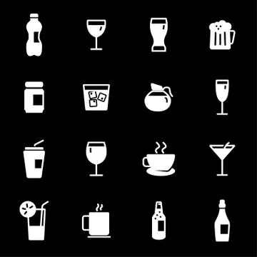 Vector white drinks icons set Stock Illustration