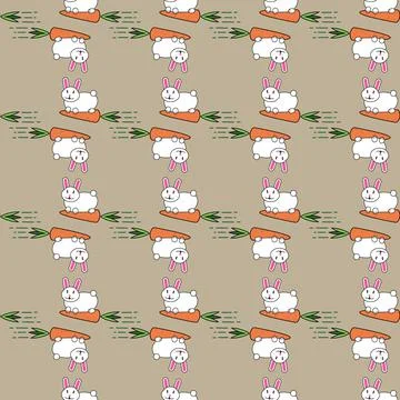 Vector white easter bunny rabbit and carrot seamless pattern Stock Illustration