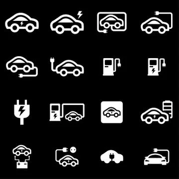 Vector white electric car icon set Stock Illustration