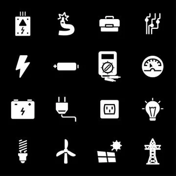 Vector white electricity icons set Stock Illustration
