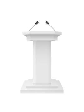 Vector White empty Podium Tribune Stand with Microphones Isolated Stock Illustration