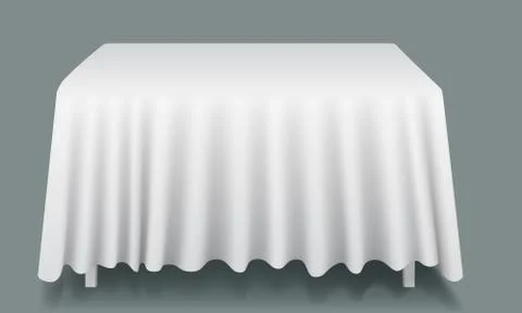 Vector white Empty Rectangular Table with Tablecloth Isolated. Stock Illustration