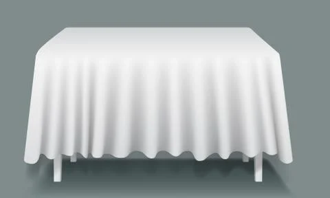 Vector white Empty Rectangular Table with Tablecloth Isolated. Stock Illustration