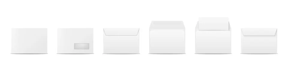 Vector White Envelopes with Blank Letter. Folded, Unfolded Isolated Envelope Set Stock Illustration