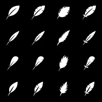 Vector white feather icon set Stock Illustration