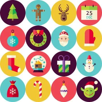 Vector White Flat Merry Christmas Seamless Pattern Set with Circles Stock Illustration
