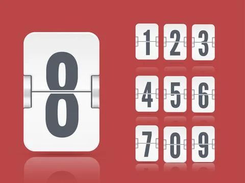 Vector white flip scoreboard template with reflected number floating on Stock Illustration