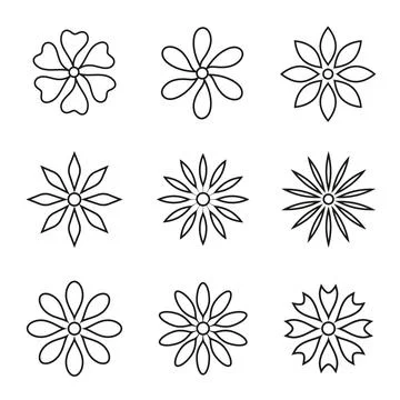 Vector white flower with black stroke, line blooming illustration, sticker. Stock Illustration