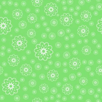 Vector White Flower Seamless Pattern Over Green Background. Stock Illustration