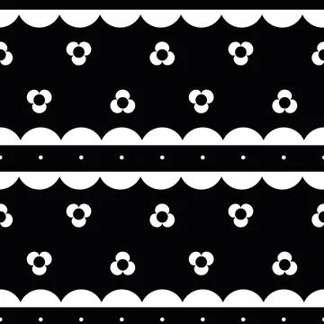 Vector White Flowerly Border on Black seamless pattern background. Perfect for 스톡 일러스트