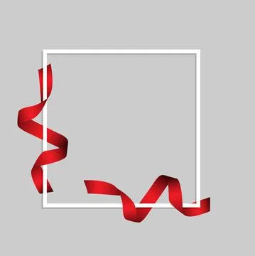 Vector. White frame line, red satin ribbon, square frame on gray background. Stock Illustration