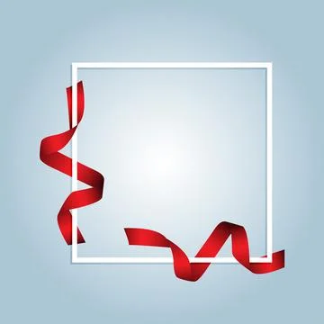 Vector. White frame line, red satin ribbon, square frame Stock Illustration
