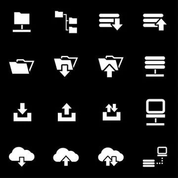 Vector white ftp icon set Stock Illustration