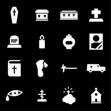 Vector white funeral icons set Stock Illustration