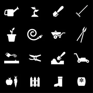 Vector white gardening icon set Stock Illustration