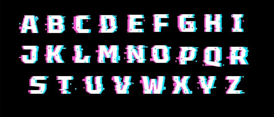 Vector white Glitch font. Digital distortion of letters, VHS effect. Stock Illustration