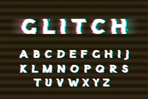 Vector White Glitch Font. Distorted Font. Stock Illustration