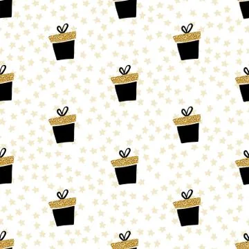 Vector white gold seamless gift pattern. Giveaway holidays repeated pattern. Illustrazione stock