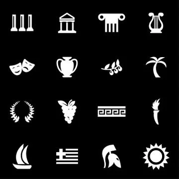 Vector white greece icon set Stock Illustration