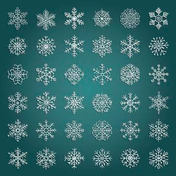Vector White Hand Drawn Winter Snow Flakes Doodles Stock Illustration
