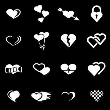 Vector white heart icon set Stock Illustration