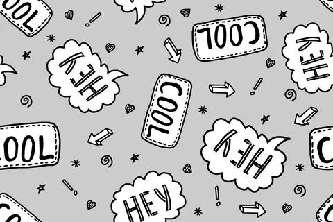 Vector White Hey Cool Speech Bubble Seamless Pattern Background. Surface pattern 스톡 일러스트