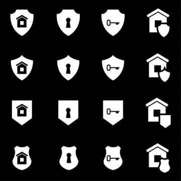 Vector white home security icon set Stock Illustration
