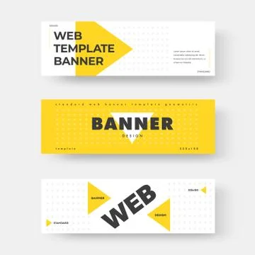 Vector white horizontal web banner with yellow triangle. Stock Illustration