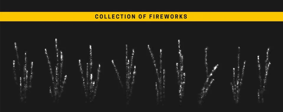 Vector white light effect. Set festive fireworks isolated on black background Stock Illustration