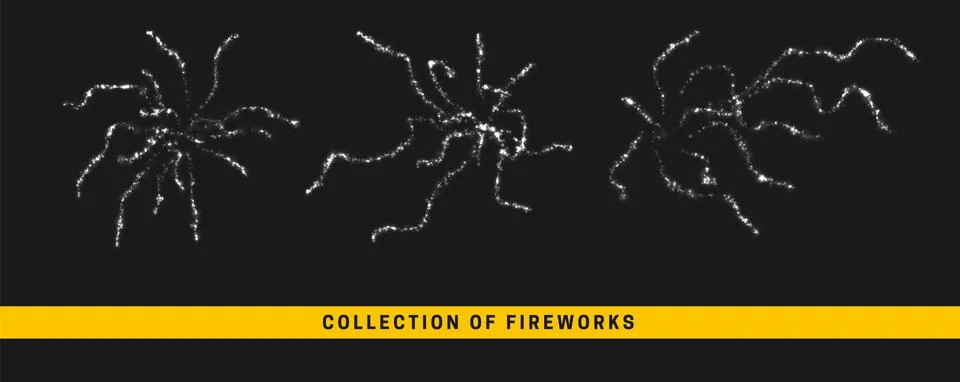 Vector white light effect. Set festive fireworks isolated on black background Ilustración de archivo