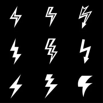 Vector white lightning icon set Stock Illustration