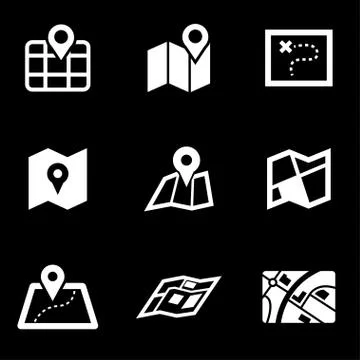 Vector white map icon set Stock Illustration