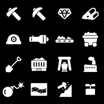 Vector white mining icons set Stock Illustration