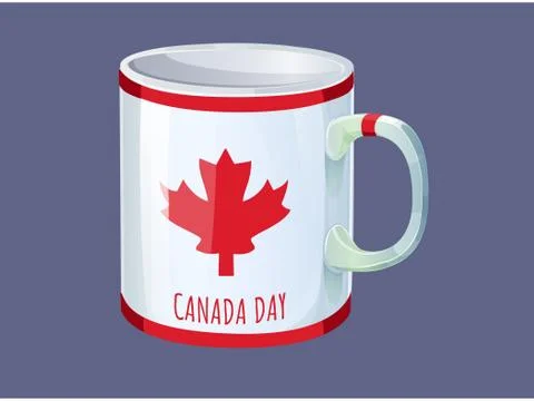 Vector white mug  with canadian maple leaf - souvenir Canada day Stock Illustration