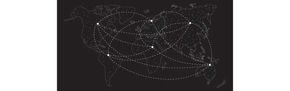 Vector White outline world map on black background Stock Illustration