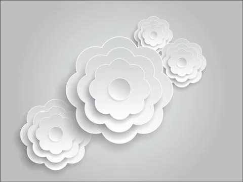 Vector white paper cut flowers on grey background Stock Illustration
