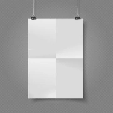 Vector white paper poster hanged on transparent background, ready to use. Stock Illustration