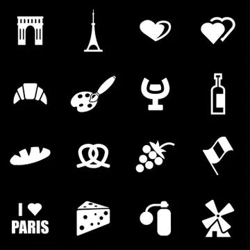 Vector white paris icon set Stock Illustration