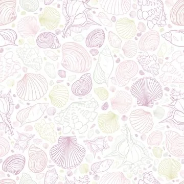 Vector white pastel colours repeat pattern with variety of seashells. Perfect 스톡 일러스트