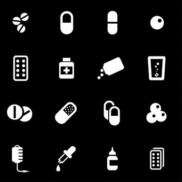 Vector white pills icon set Stock Illustration