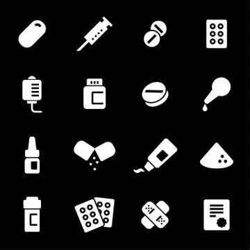 Vector white pills icons set Stock Illustration