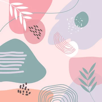 Vector of white, pink and green leaf and abstract organic shapes on pale pink Stock Illustration