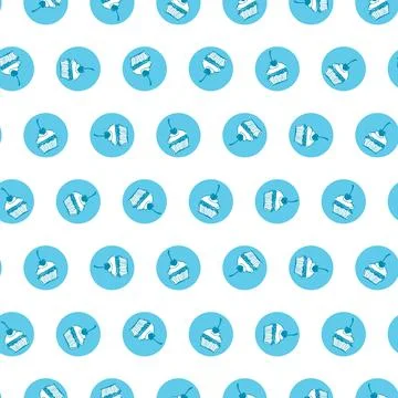 Vector white polka dot circles seamless pattern with small cupcakes. Perfect  Stock Illustration