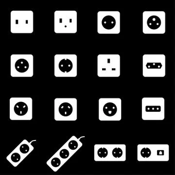 Vector white power socket icon set Stock Illustration