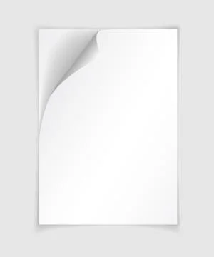Vector white realistic paper page with curled corner. Paper sheet folded with Stock Illustration