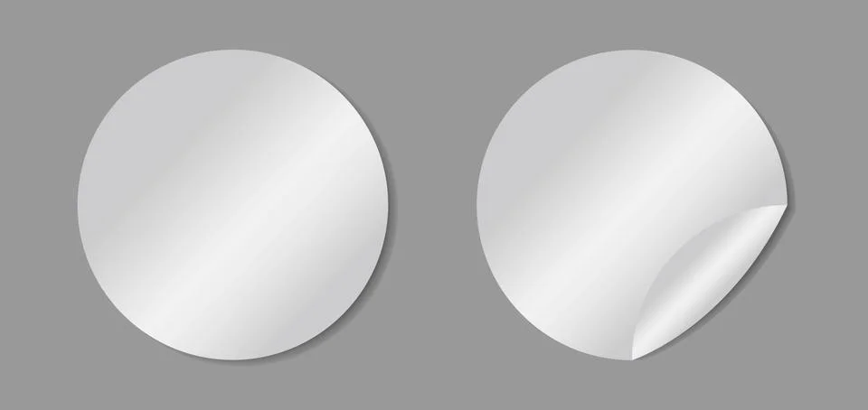 Vector white realistic round paper adhesive stickers with curved corner on gr Stock Illustration
