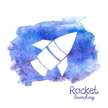 Vector white rocket icon on watercolor background Stock Illustration